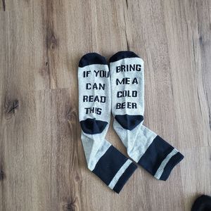 Socks with printed saying